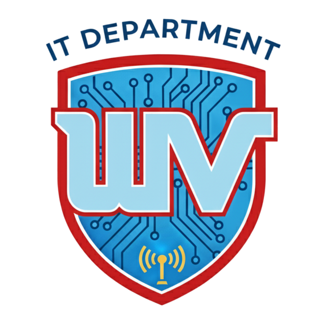 The IT Department logo features a shield with the letters 'WV' and a circuit board design.